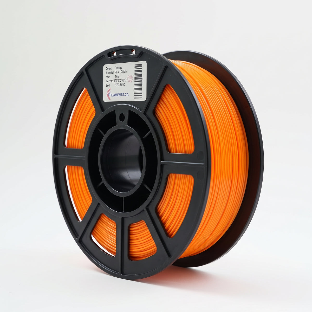Standard PLA Matte Orange 1.75mm filament on a plastic spool