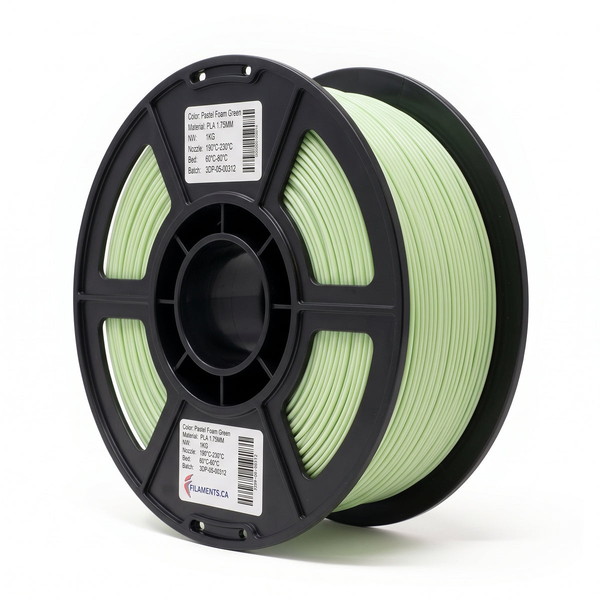 Standard PLA Matte Mint Green 1.75mm filament on a plastic spool