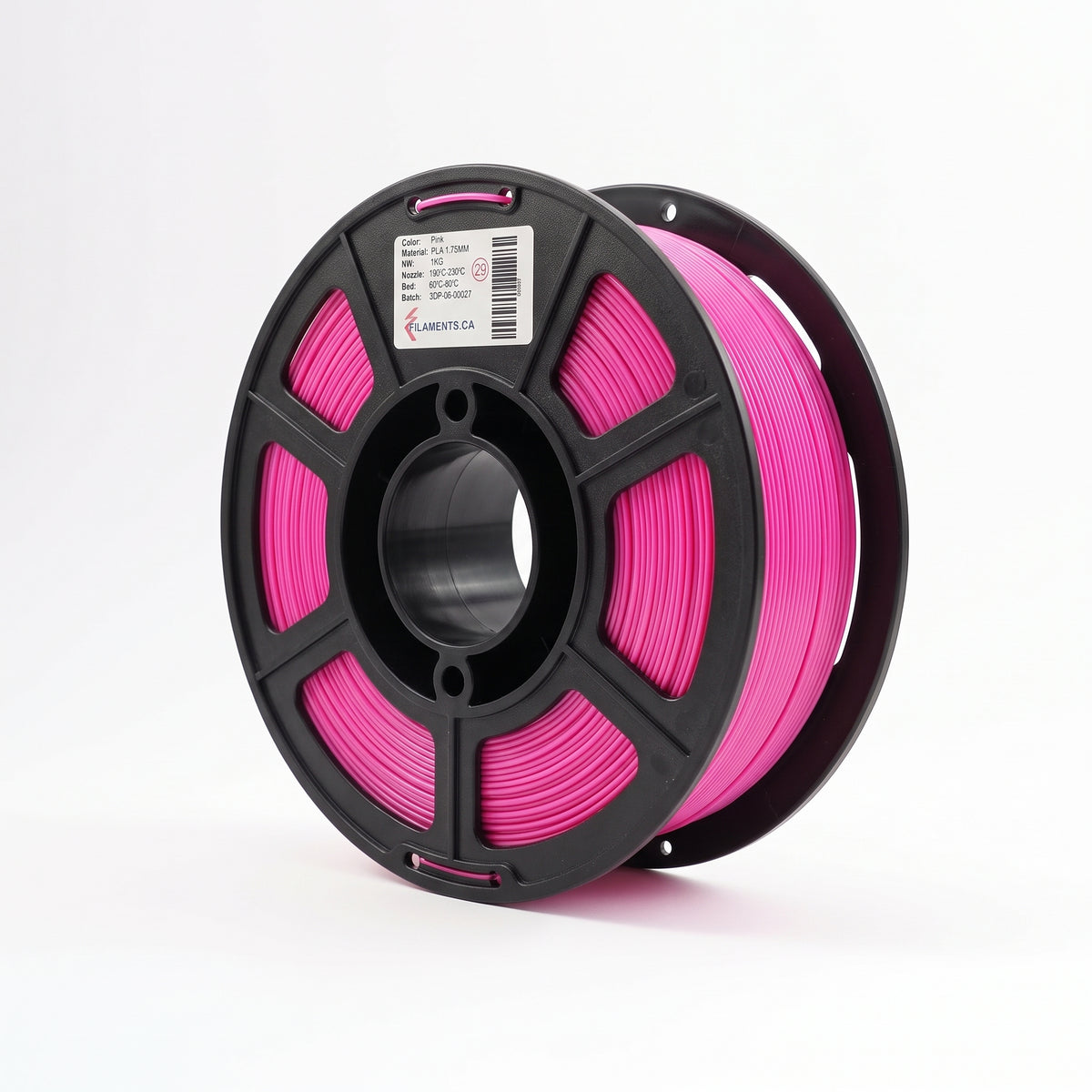 Standard PLA Silk Pink 1.75mm filament on a plastic spool