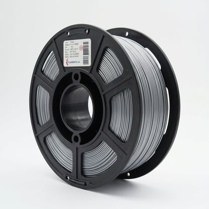 Standard PLA Silk Silver 1.75mm filament on a plastic spool